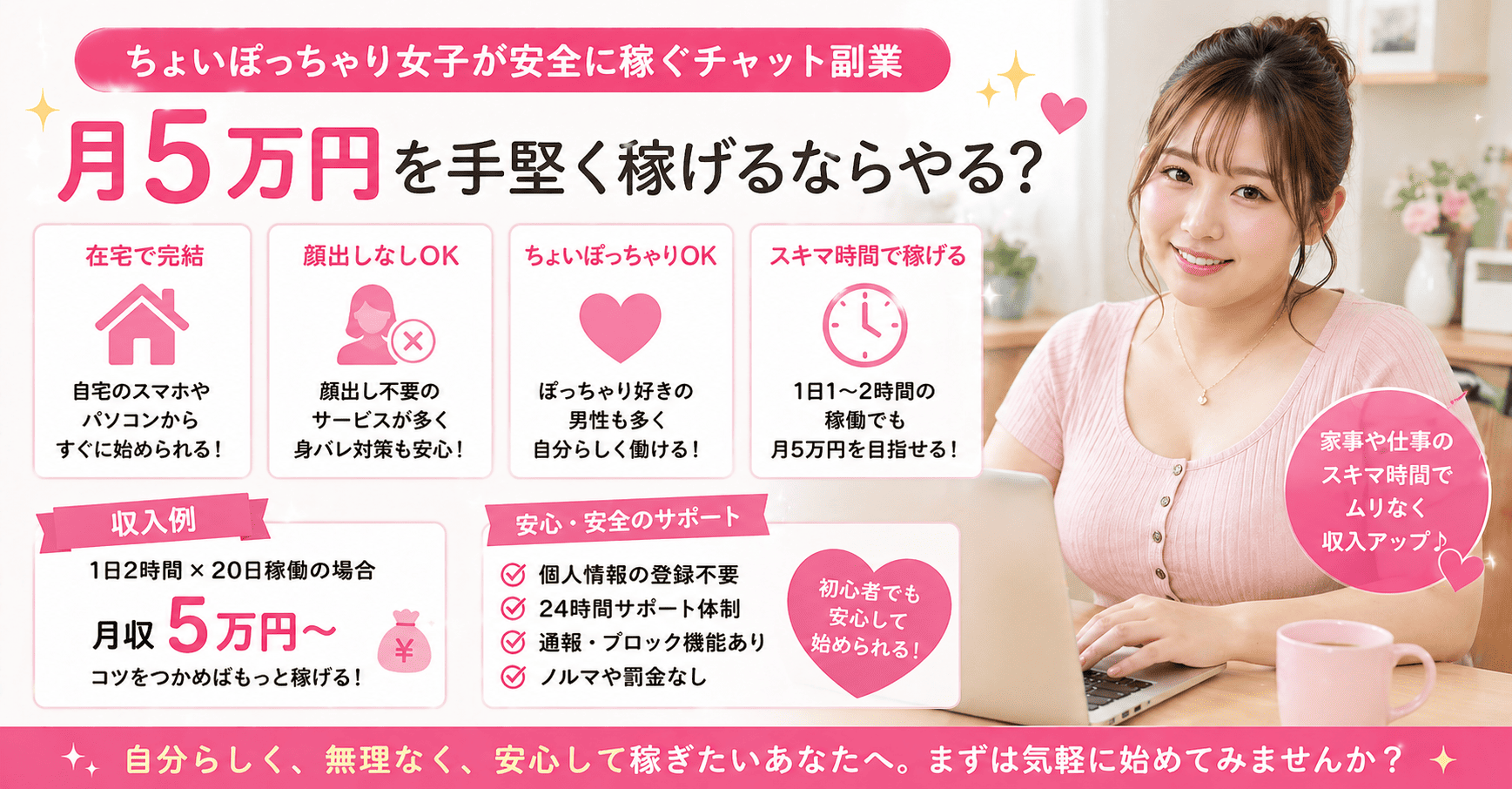 ぽっちゃり女子が安全に稼ぐチャット副業で月5万円を手堅く稼げるならやる？